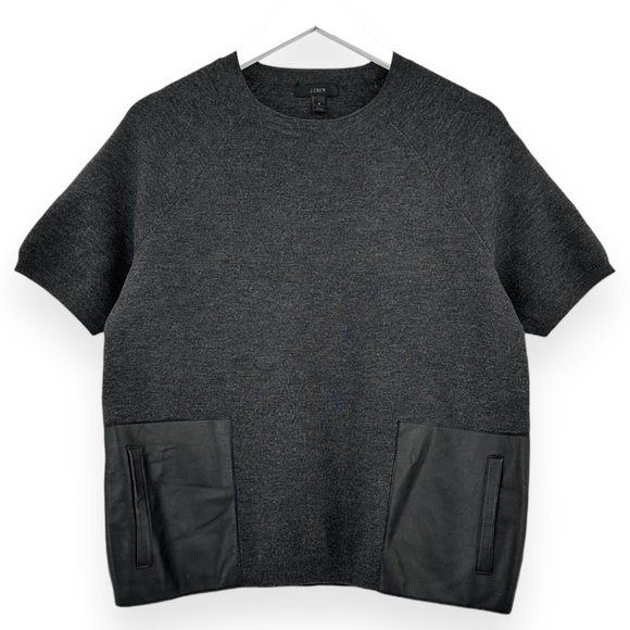 J.Crew Gray Merino Wool & Genuine Leather Loose Fit Short Sleeve Sweater sz S - Picture 1 of 8